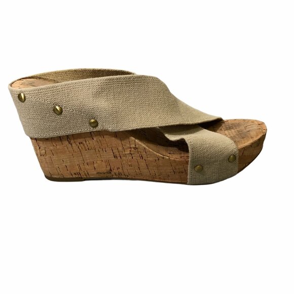 Lucky Brand Cork Wedge Womens 8.5 M Slip Ons Straps Beige Miller 2 Mules - Picture 10 of 10